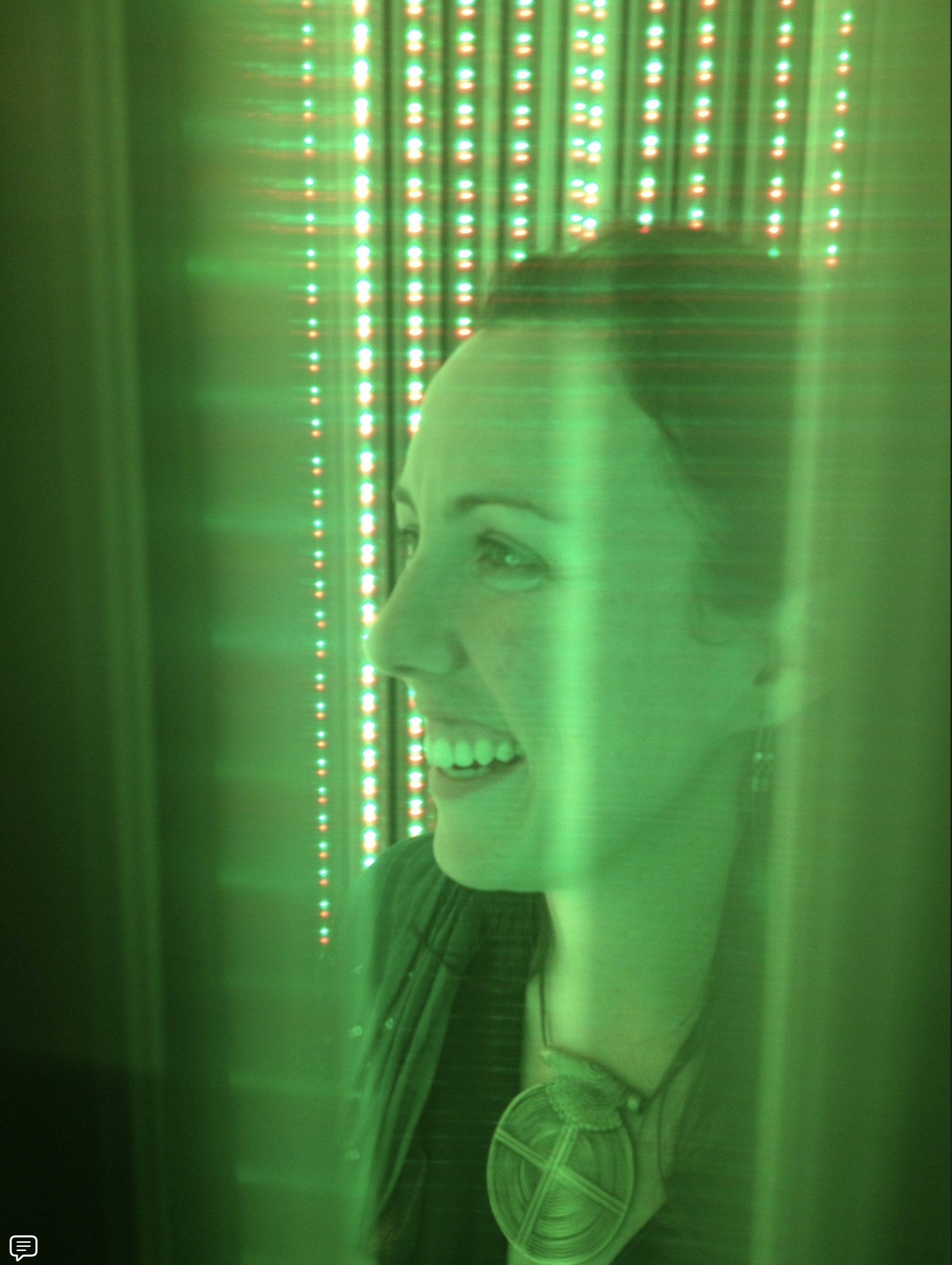 Close-up of participant experiencing the LED installation